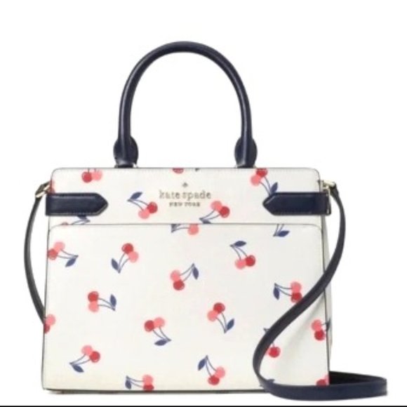 kate spade Handbags - NWT Kate Spade Dancing Cherries Leather Shoulder Bag Crossbody Cream White Blue
